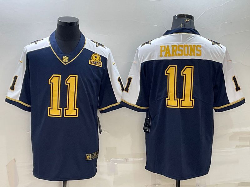 Men Dallas Cowboys 11 Parsons Blue Gold Thanksgiving 2022 Nike Limited Vapor Untouchable NFL Jersey